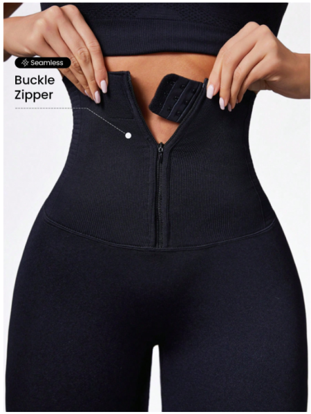 Seamluxe SHEIN Sport بنطلون لياقة بخصر عالي وسحّاب قابل للتعديل مع حزام شد الخصر، شكل الأرداف والبطن، مثبت الجسم، بدلة نسائية للحلم